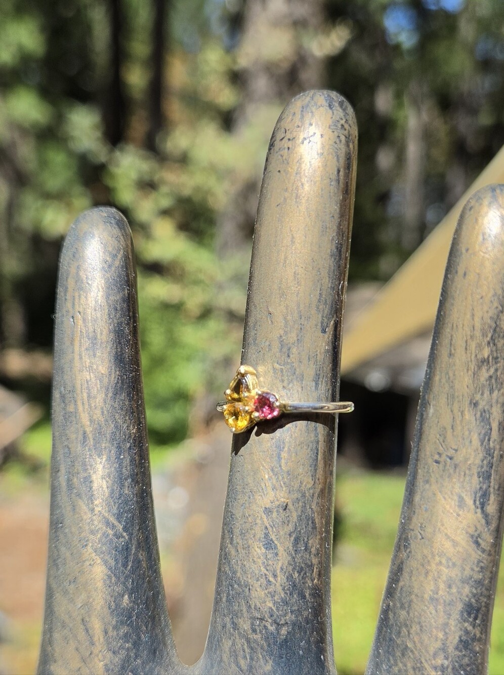 Tourmaline & Rhodalite Sterling & Gold Ring Sz6.5 - Picture 6 of 9